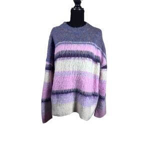 Topshop Womens Medium Purple Pink Striped Fuzzy Wool Blend Oversized Sweater